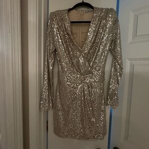 Ramy Brook Shimmering Silver Long Sleeve Dress